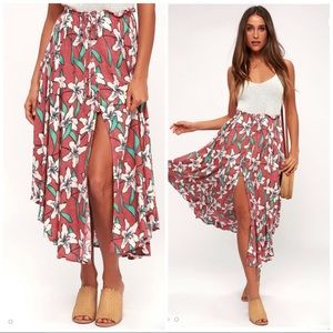 ONEILL Kalani Rusty Rose Floral Print Midi Skirt